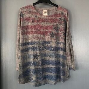 Vocal Large Stars Stripes Flag Bling Rhinestones Knit Top 3/4 sleeves